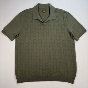 Common People Texture Knit Polo Men's L Green Johnny Collar 100% Cotton Resort